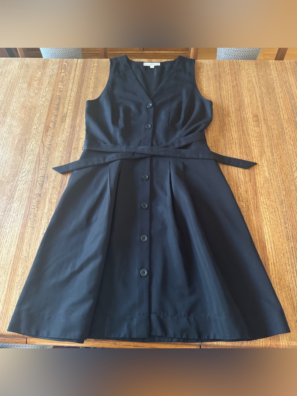 LOFT Black Sleeveless Button Front Belted Fit & Flare Midi Dress - Size 10